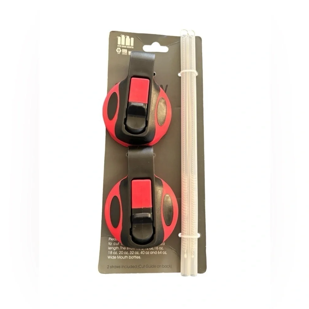 Set of 2 Hydro Flask Replacement Wide Mouth Cover And Straw Set Red Black NIP